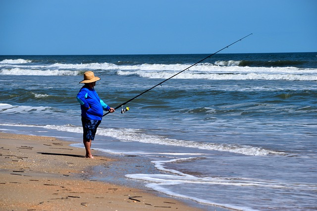 surf fishing, fisherman, ocean
