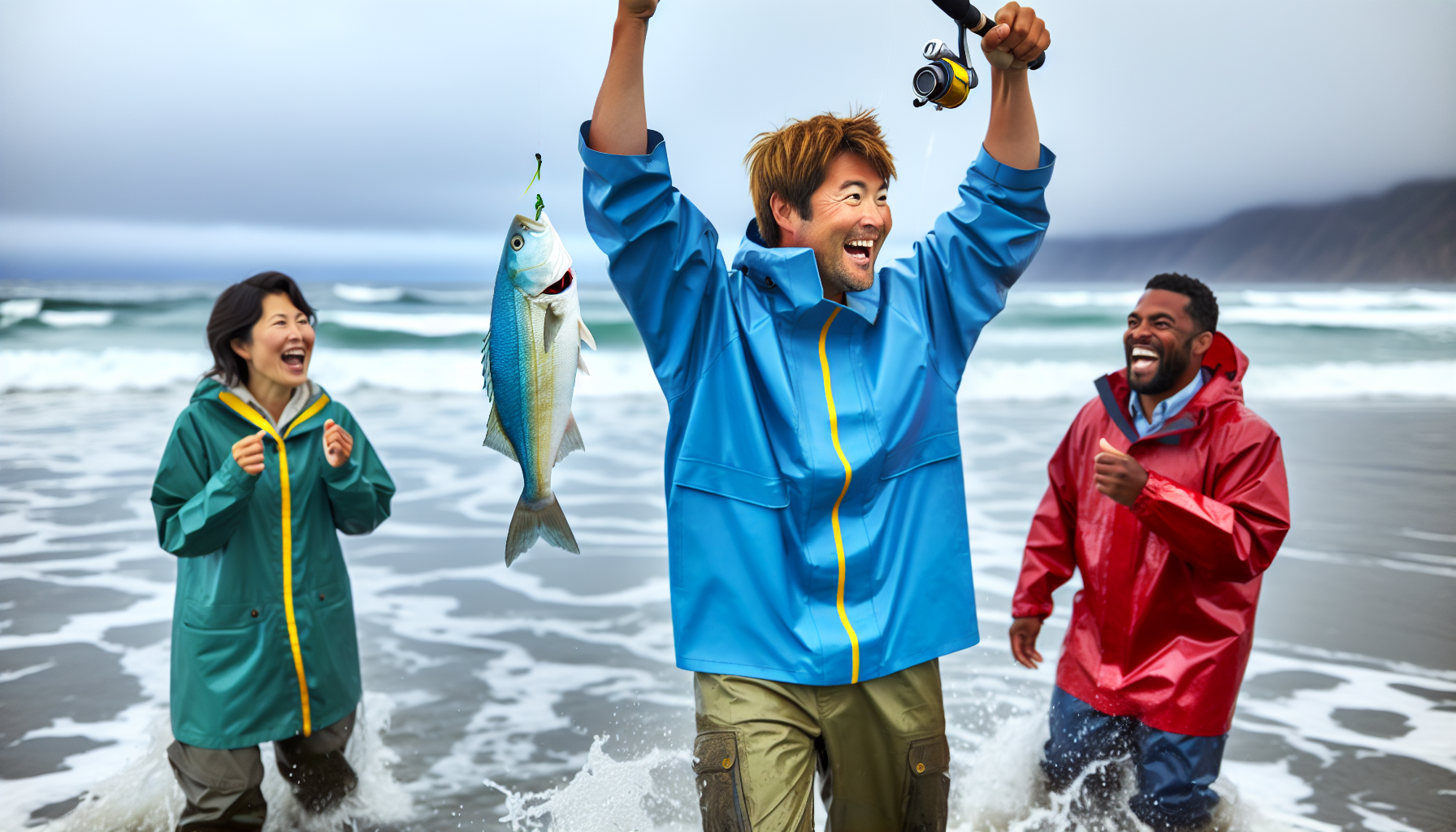 Angler with a catch during surf fishing