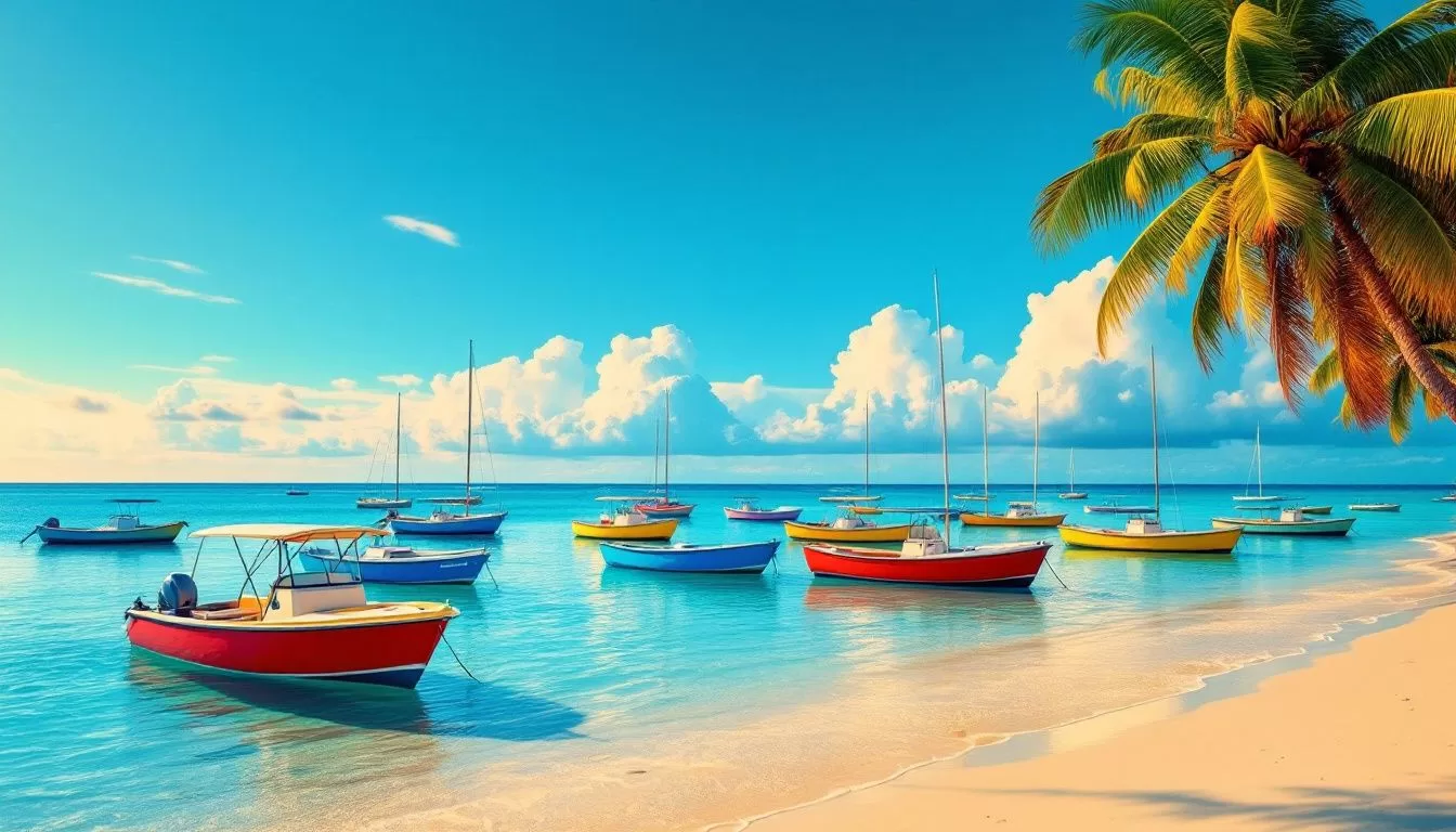 A beautiful view of rental boats at Siesta Key beach.