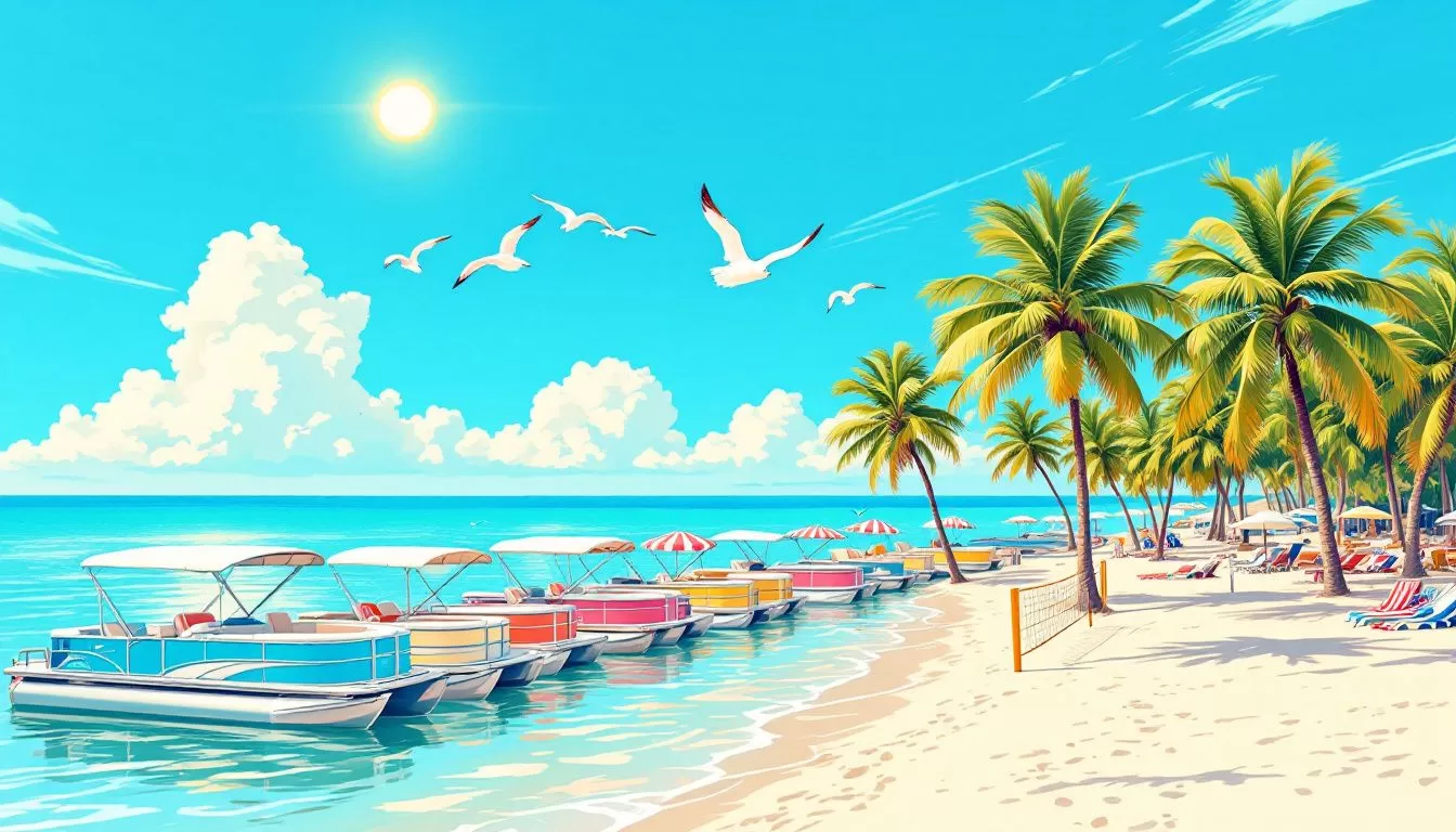 Family-friendly pontoon boats available for rent in Siesta Key.